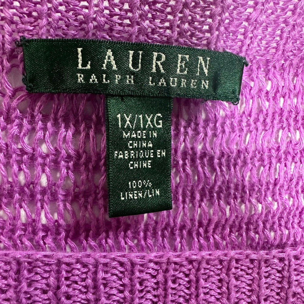 Lauren Ralph Lauren 1X 100% Linen Short Sleeve Open Knit Mesh Sweater Or Vest - Picture 7 of 8